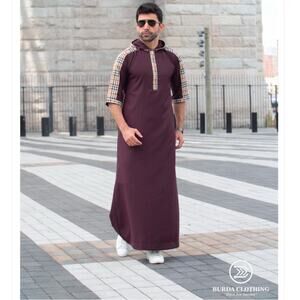 New BURDA Bodyguard Adult Hoodie Hood Thobe Half Sleeve Pockets Maroon Men’s